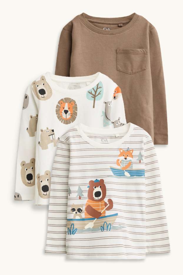 Bambini - Confezione da 5 - animali e avventura - maglia a maniche lunghe - marrone / bianco crema
