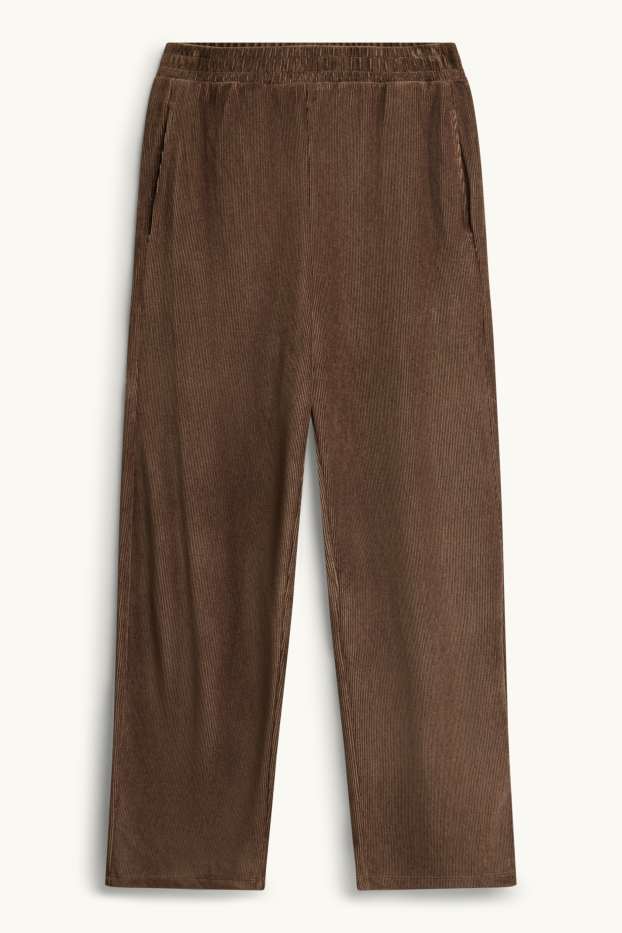 Pánské - Teplákové kalhoty - relaxed fit - žebrované - hnědá