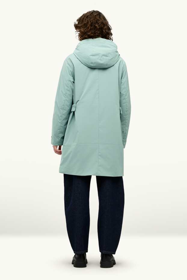 Donna - Cappotto tecnico con cappuccio - foderato - impermeabile - verde menta