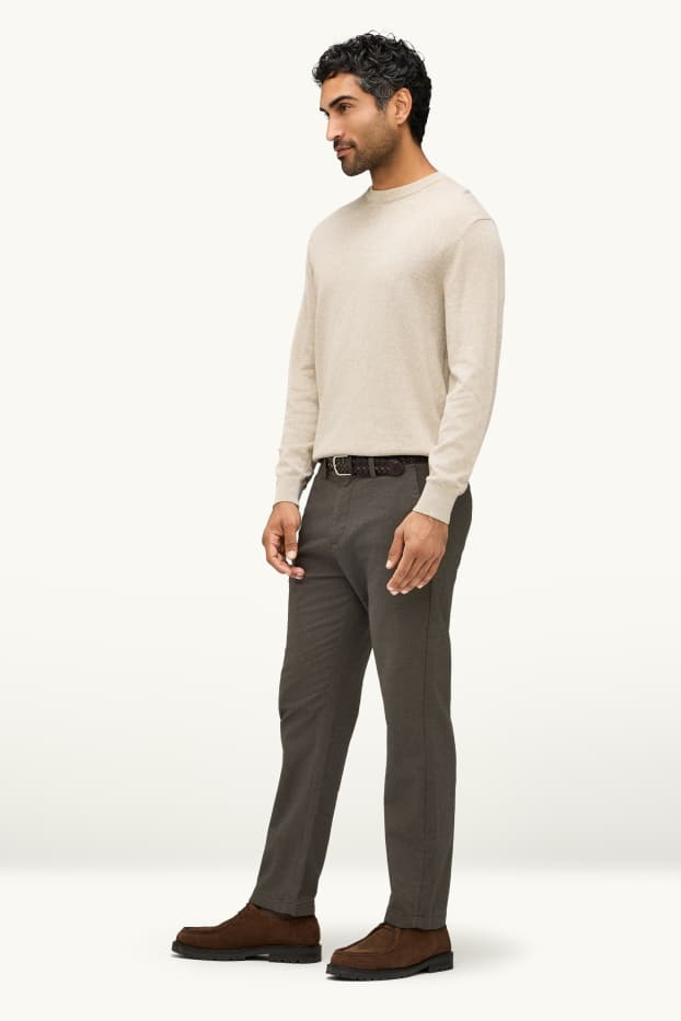 Pánské - Kalhoty chino s páskem - regular fit - hnědá