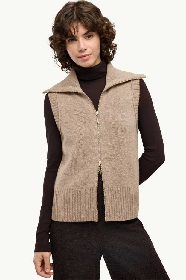 Damen - Strickweste mit Kaschmir-Anteil - Woll-Mix - beige-melange
