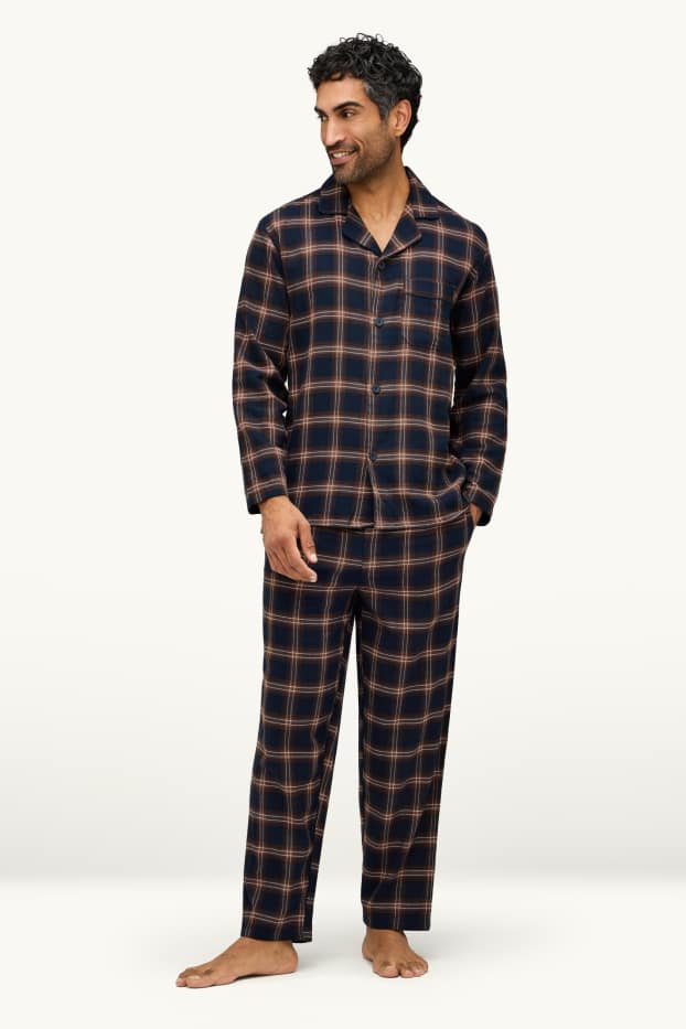 Hommes - Pyjama en flanelle - à carreaux - marron / bleu