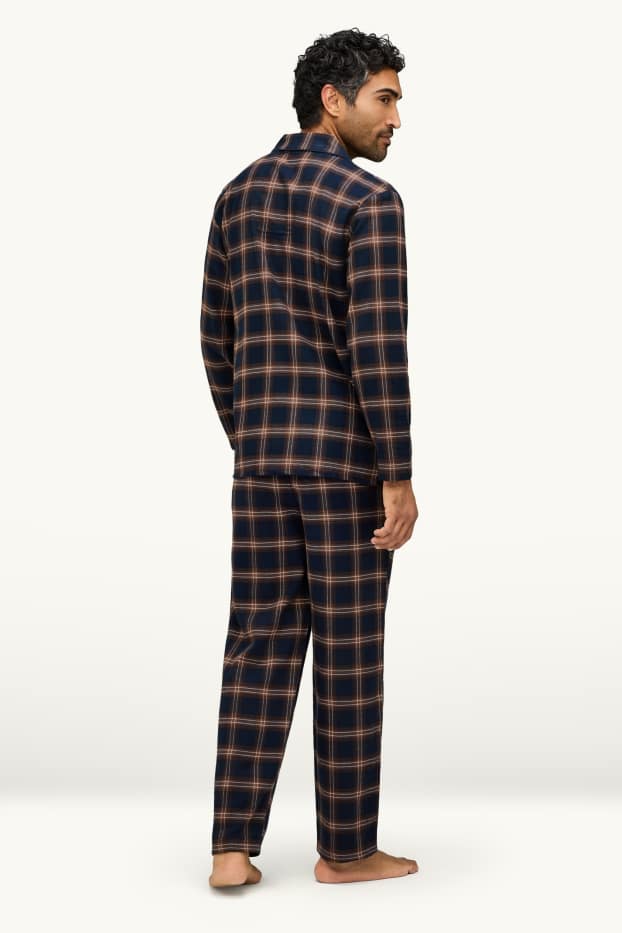 Hommes - Pyjama en flanelle - à carreaux - marron / bleu