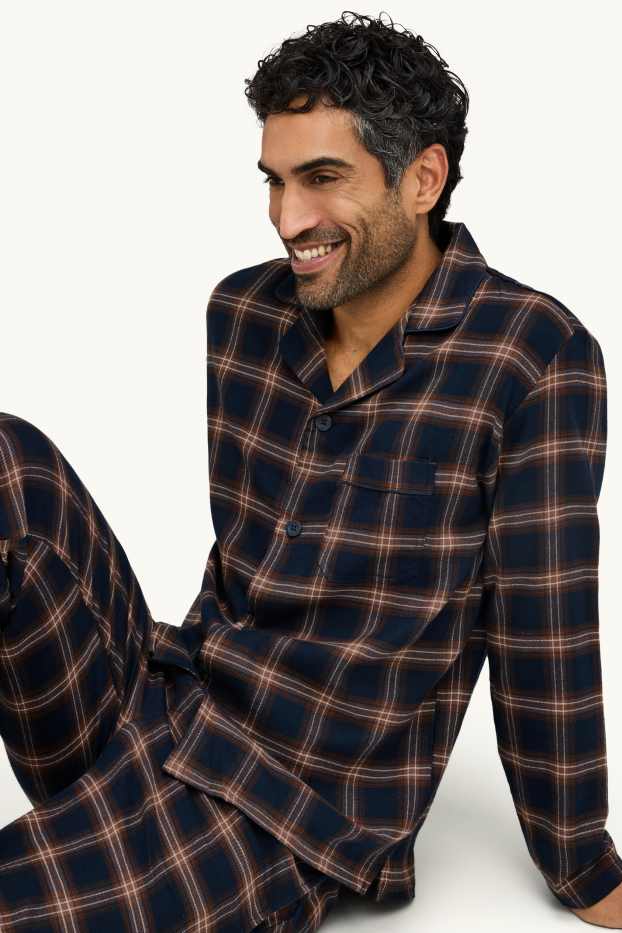 Hommes - Pyjama en flanelle - à carreaux - marron / bleu