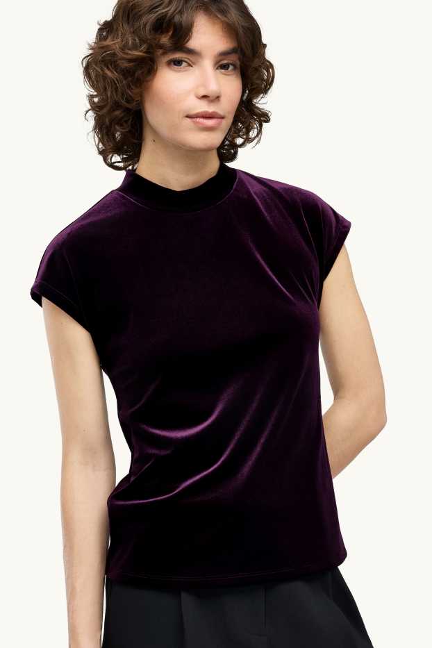 Donna - T-shirt di velluto - relaxed fit - viola