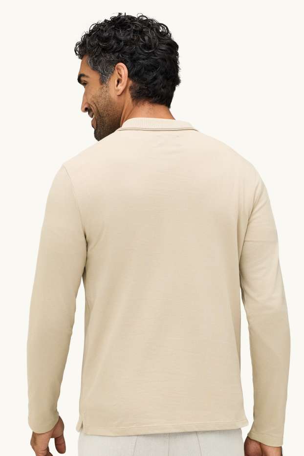 Hommes - Polo à manches longues - slim fit - beige