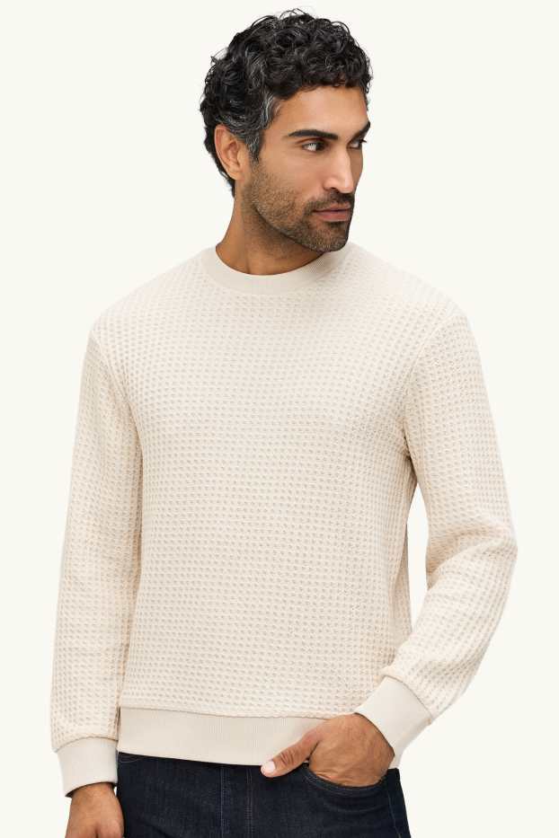 Heren - Sweatshirt - met structuur - crème wit