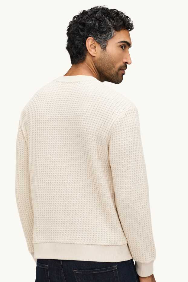 Heren - Sweatshirt - met structuur - crème wit