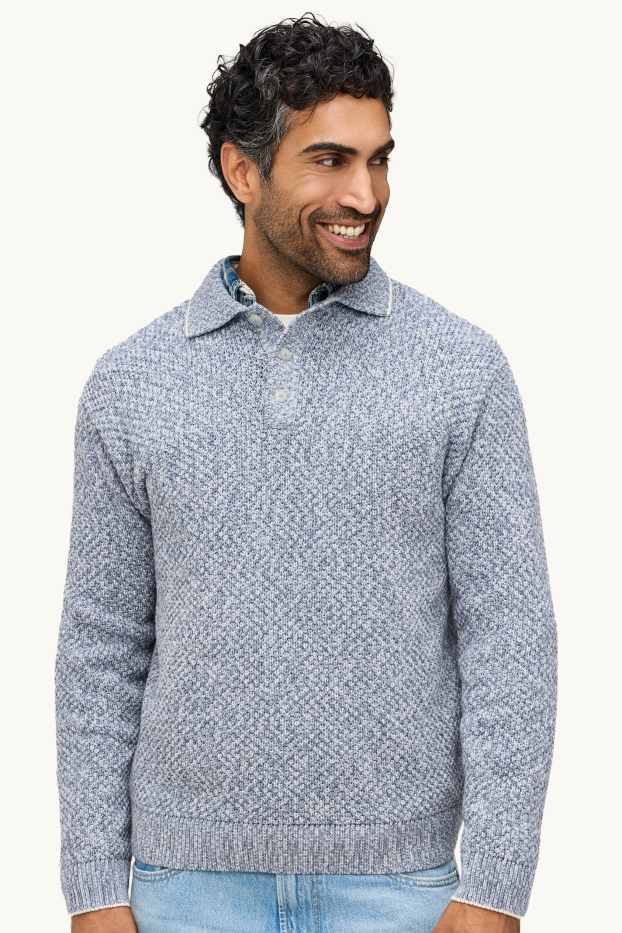 Herren - Pullover - strukturiert - blau / grau
