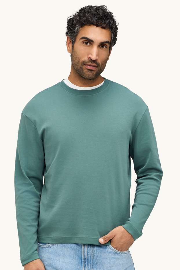 Herren - Langarmshirt - Relaxed Fit - grün