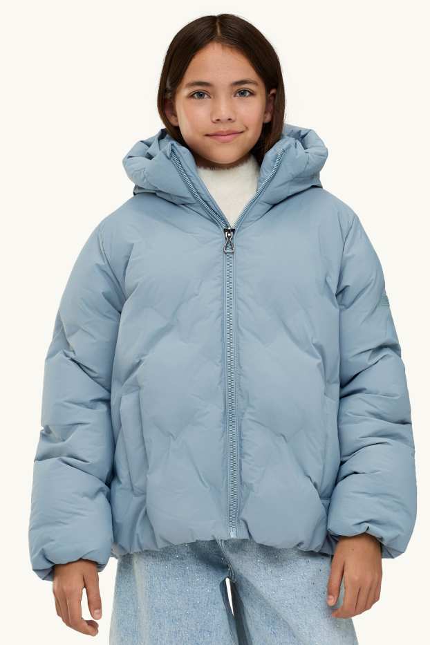 Kinder Mädchen - Steppjacke mit Kapuze - wasserabweisend - hellblau