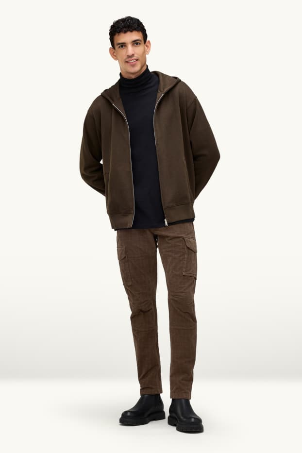 Men - Corduroy cargo trousers - tapered fit - textured - brown