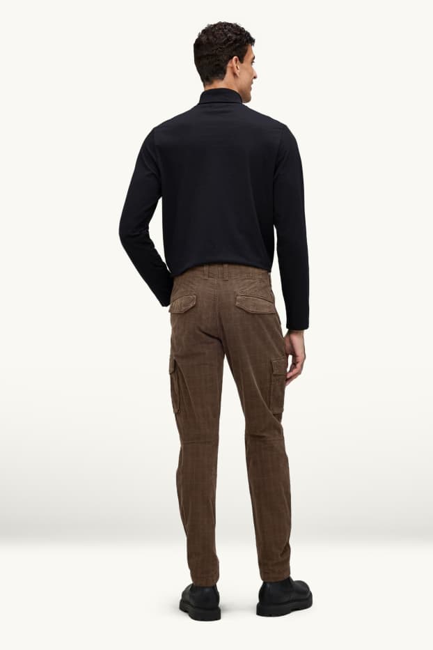 Men - Corduroy cargo trousers - tapered fit - textured - brown