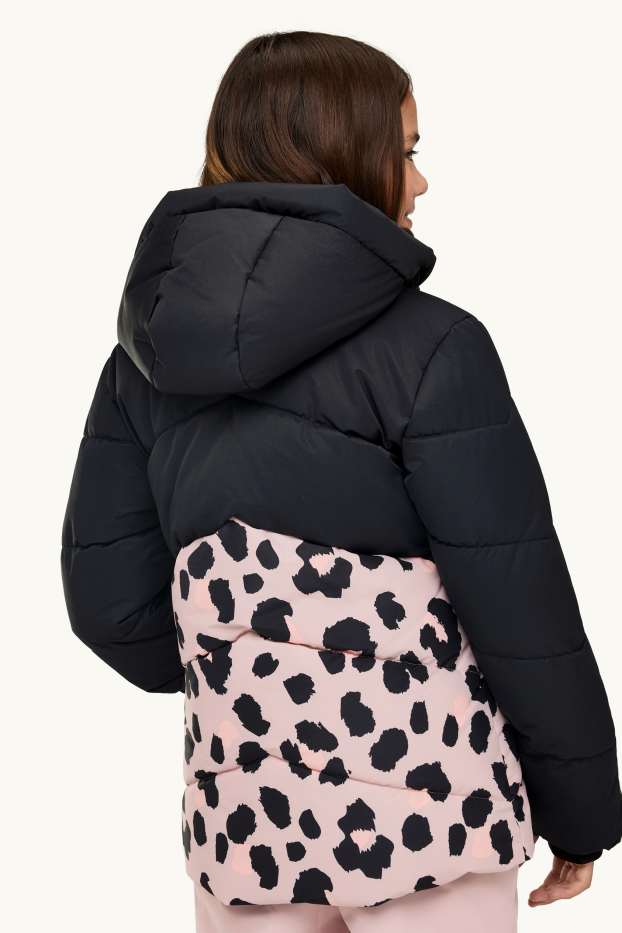 Bambine - Giacca da sci con cappuccio - imbottita - idrorepellente - nero / rosa