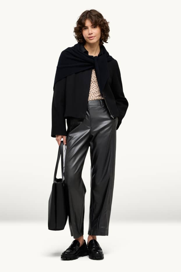 Damen - Hose - High Waist - Barrel Leg - Lederimitat - schwarz