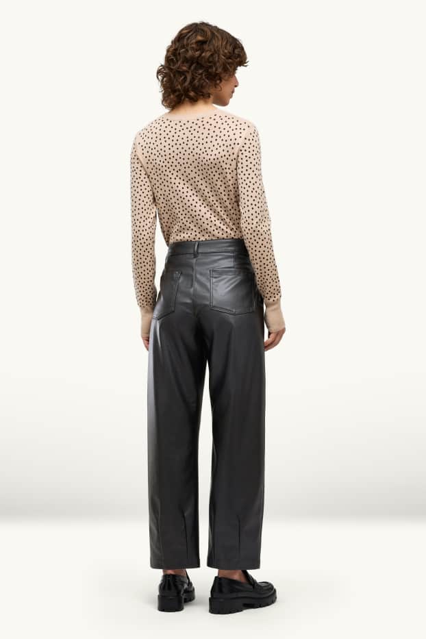 Damen - Hose - High Waist - Barrel Leg - Lederimitat - schwarz