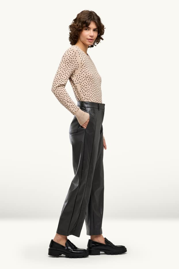 Damen - Hose - High Waist - Barrel Leg - Lederimitat - schwarz