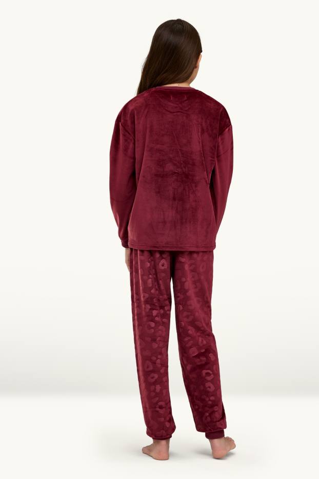 Enfants filles - Léopard - pyjama - 2 pièces - beige / bordeaux