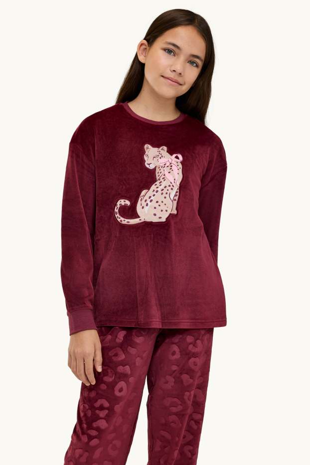 Enfants filles - Léopard - pyjama - 2 pièces - beige / bordeaux