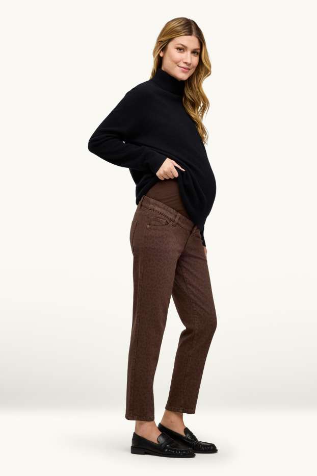 Dames - Zwangerschapsbroek - relaxed fit - luipaardprint - bruin