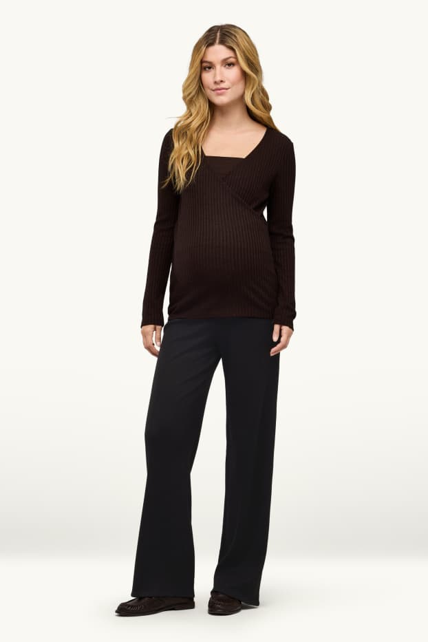 Donna - Pantaloni premaman in jersey - a coste - nero
