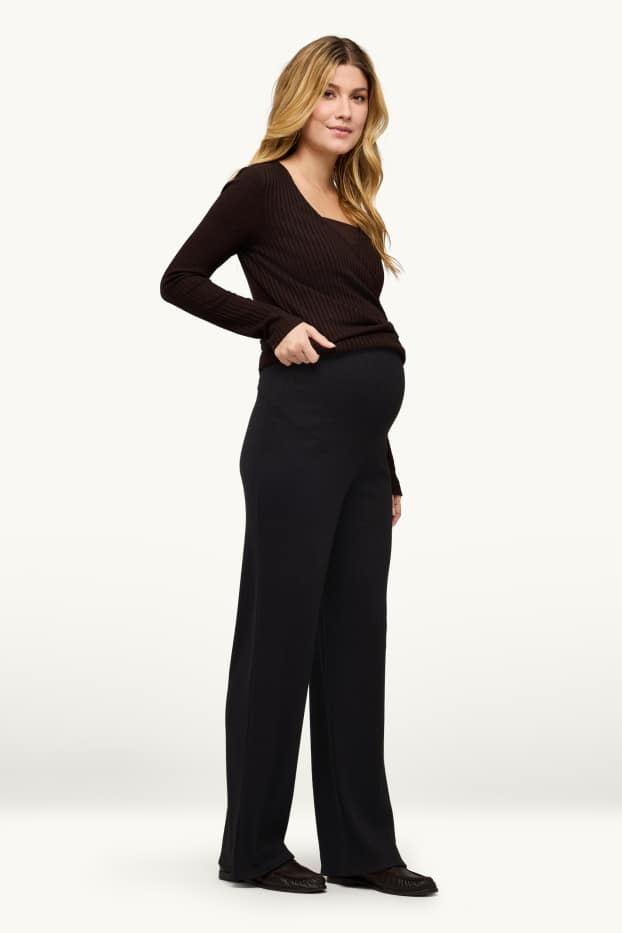 Donna - Pantaloni premaman in jersey - a coste - nero