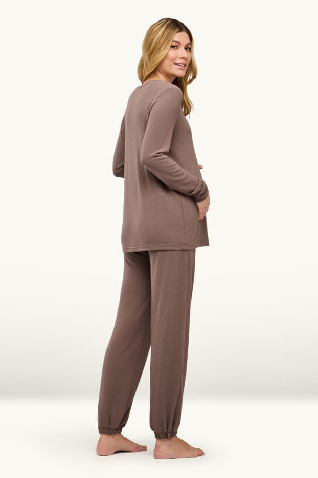 Damen - Umstands-Pyjama - taupe