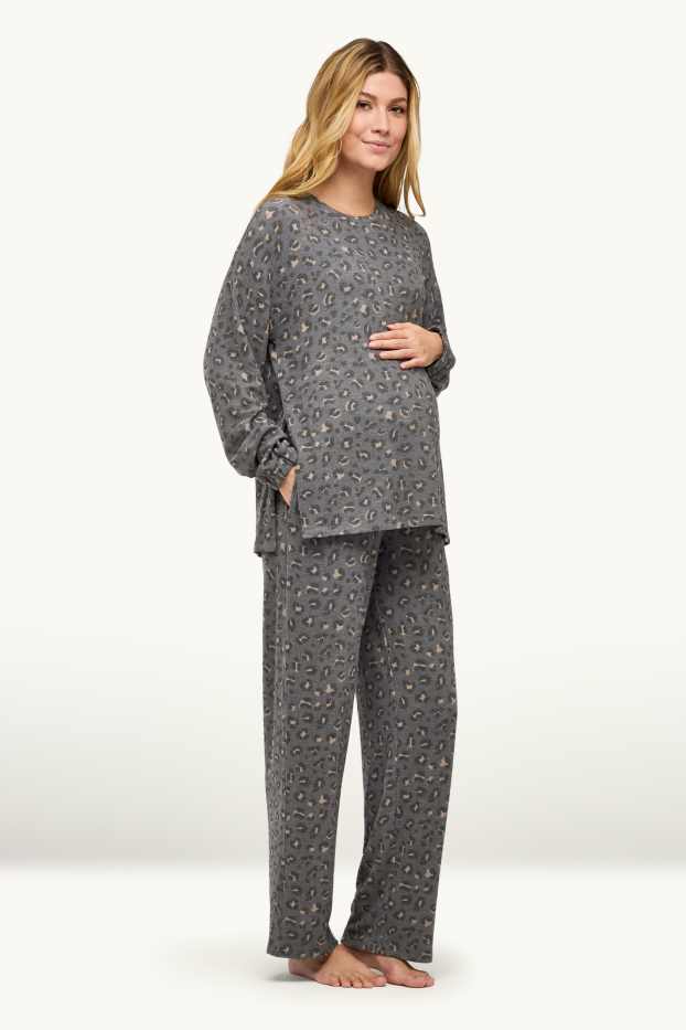 Dona - Pijama de lactància - estampat de lleopard - gris/beix