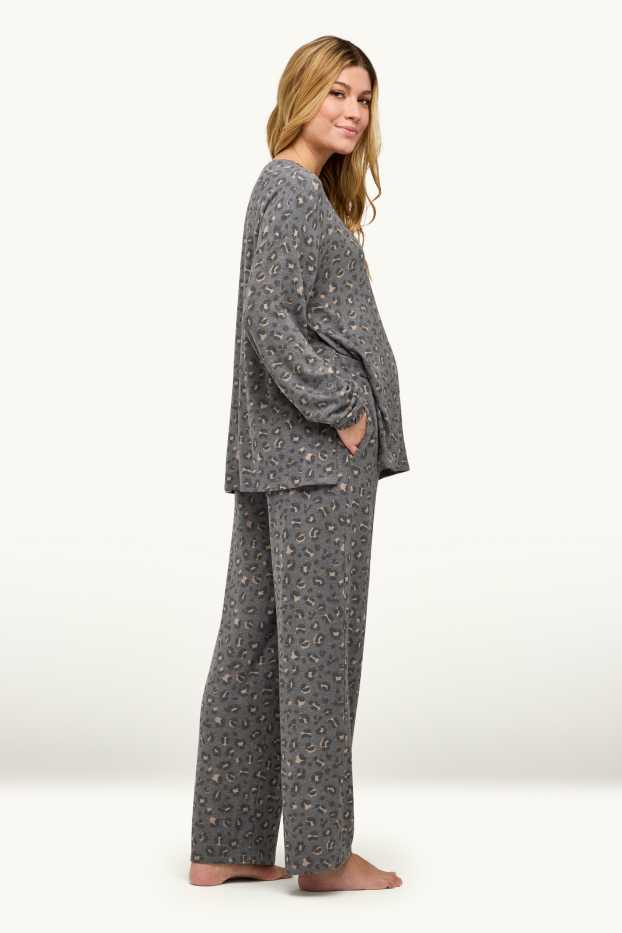 Dona - Pijama de lactància - estampat de lleopard - gris/beix