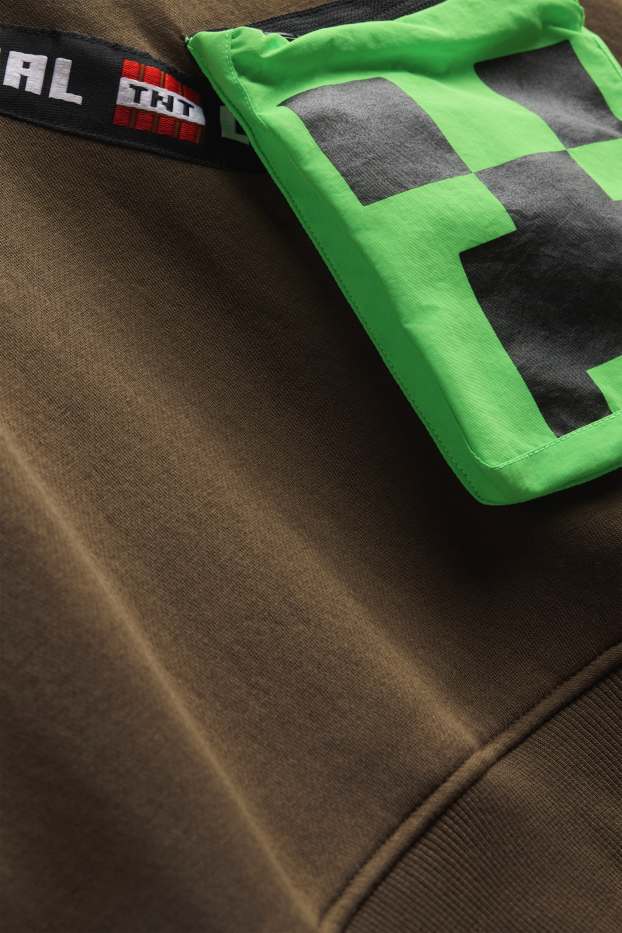 Kinder Buben - Minecraft - Hoodie mit applizierter Tasche - braun