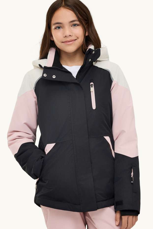 Nena - Jaqueta d’esquí amb caputxa - folrada - impermeable - negre/rosa