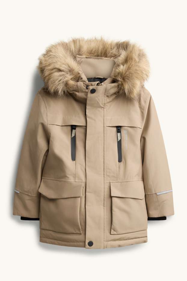 Kinder Buben - Regenjacke mit Kapuze - gefüttert - wasserdicht - beige
