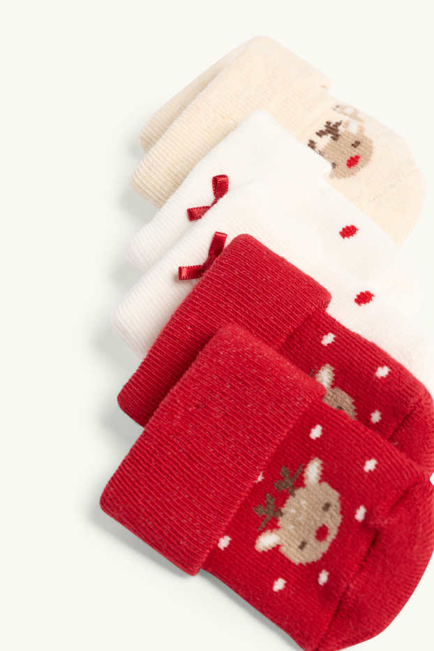 Baby Mädchen - Multipack 3er - Erstlings-Weihnachts-Noppensocken mit Motiv - rot / beige