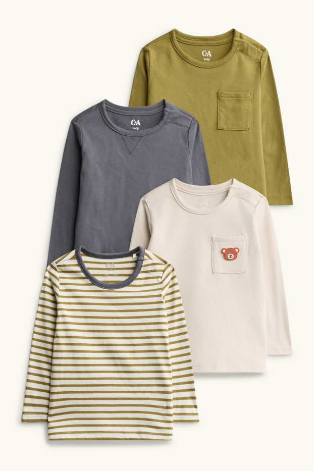 Baby: jongens - Set van 4 - beertje - babylongsleeve - crème wit