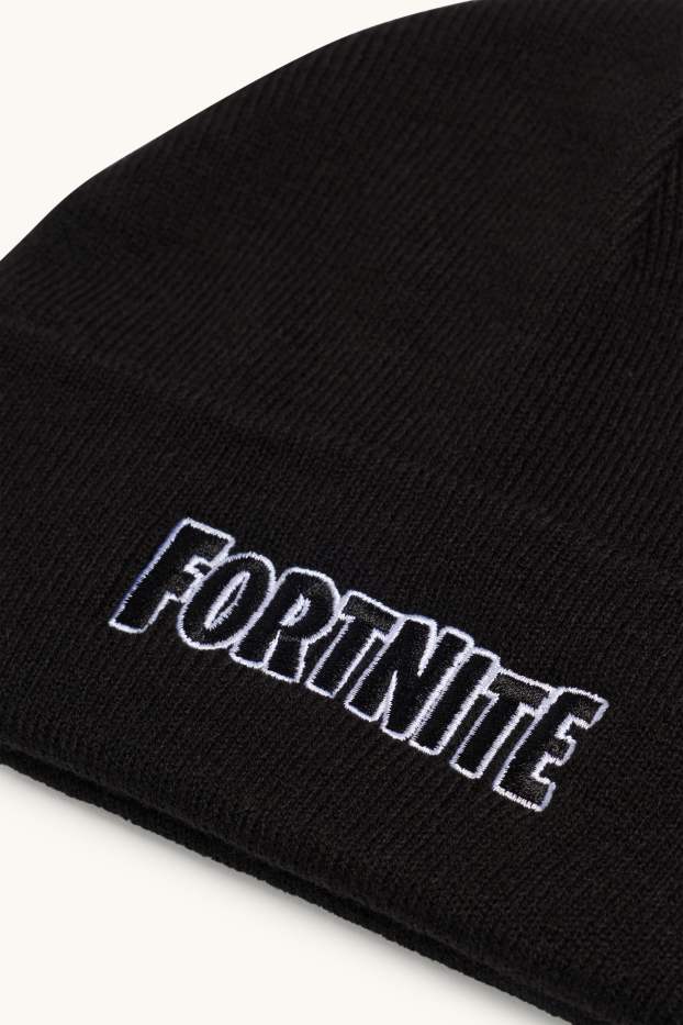 Kinder Buben - Fortnite - Mütze - gerippt - schwarz