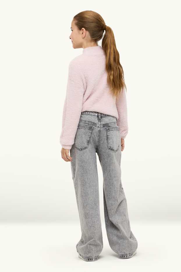 Bambine - Fiocco - jeans a gamba ampia - vita media - jeans grigio chiaro