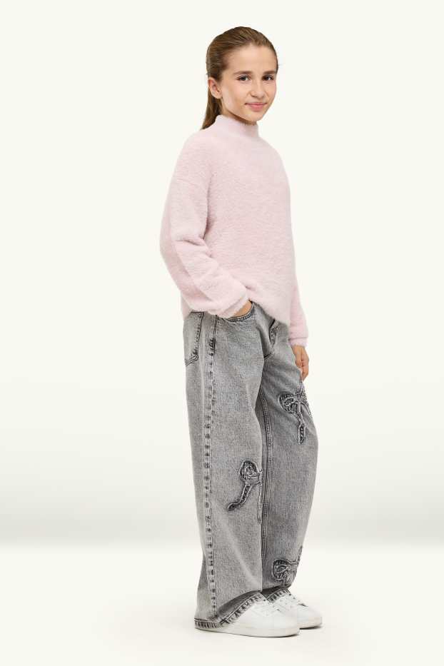 Bambine - Fiocco - jeans a gamba ampia - vita media - jeans grigio chiaro
