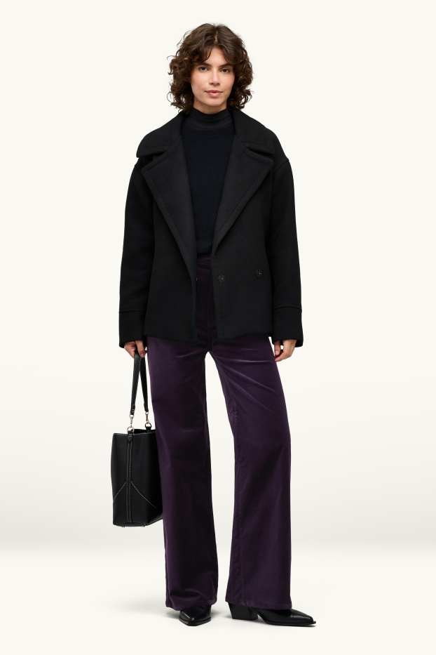 Damen - Samt-Hose - High Waist - Wide Leg - violett