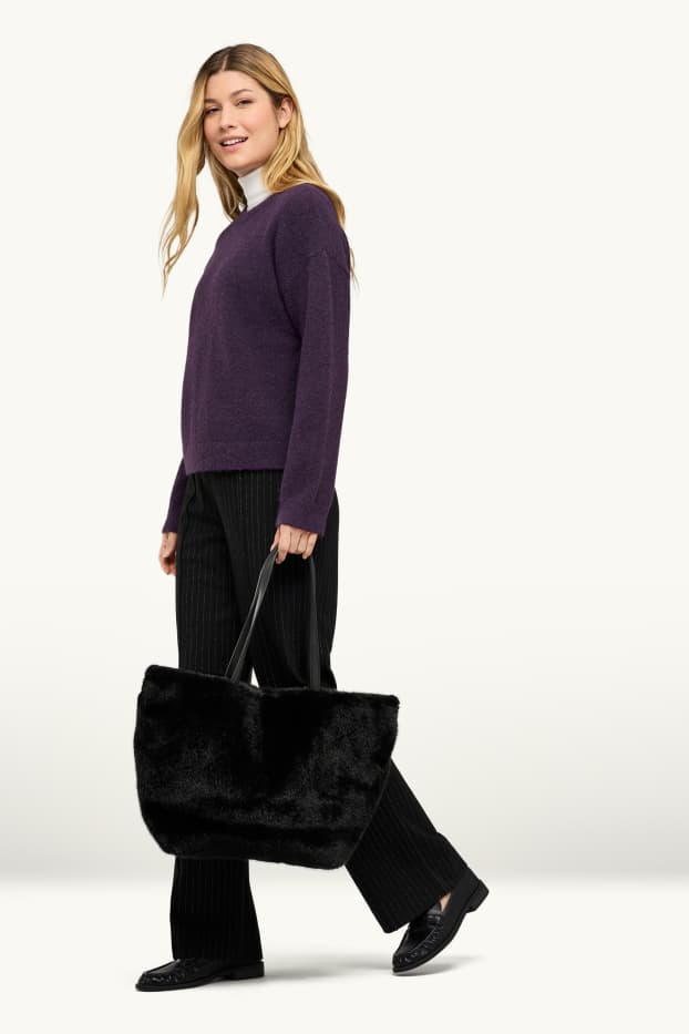Women - Large faux fur shopper - black