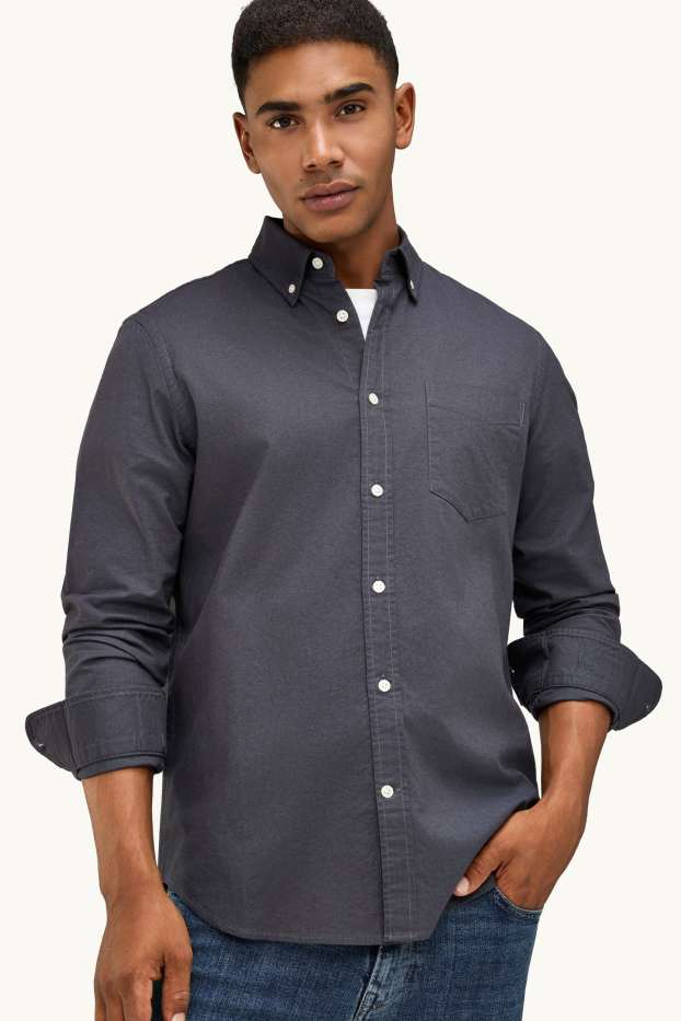 Home - Camisa - regular fit - button-down - gris fosc