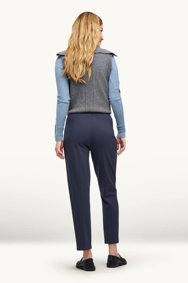 Women - Cropped cloth trousers - high waist - tapered fit - dark blue