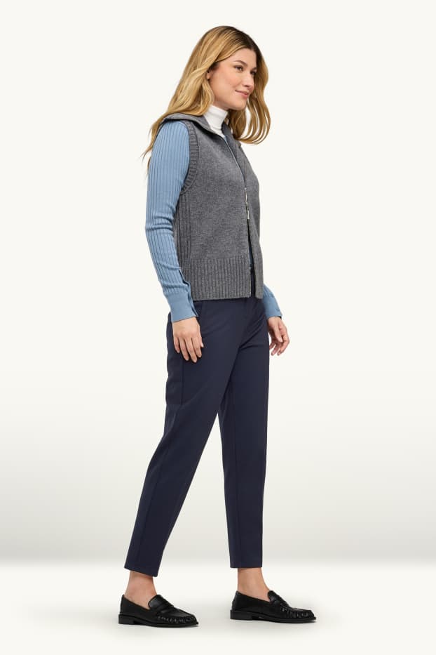 Women - Cropped cloth trousers - high waist - tapered fit - dark blue