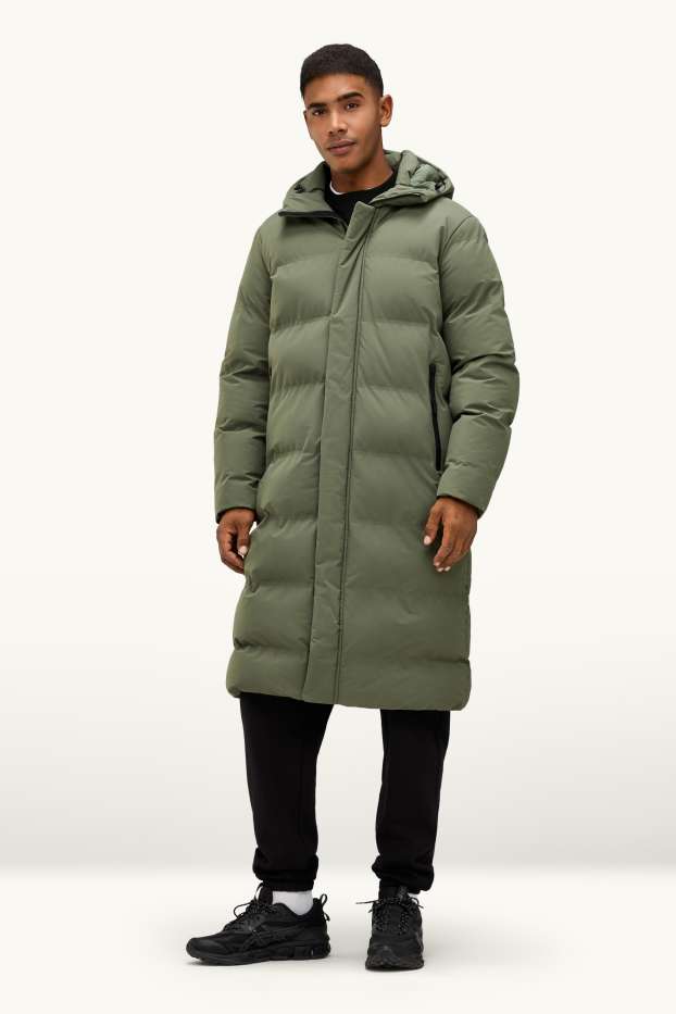 Men - Quilted coat with hood - lined - water-repellent - green