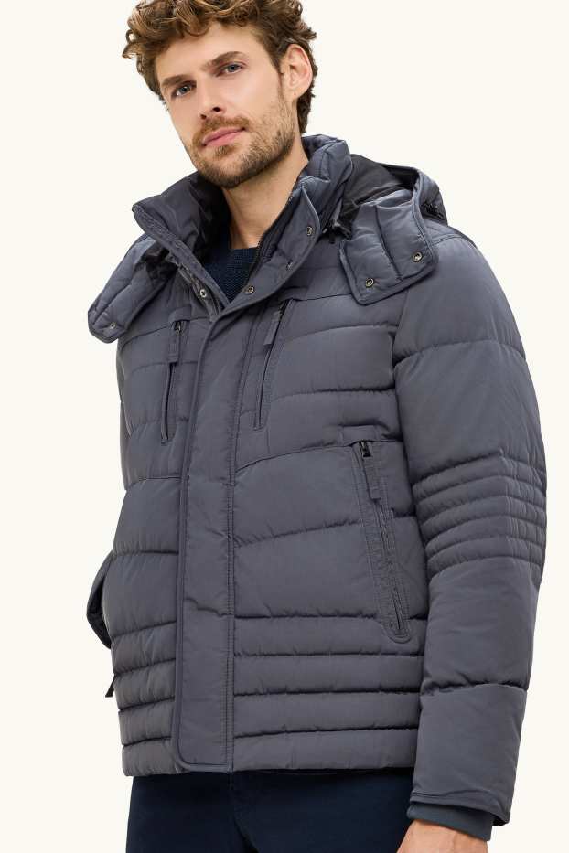 Herren - Steppjacke mit Kapuze - dunkelgrau
