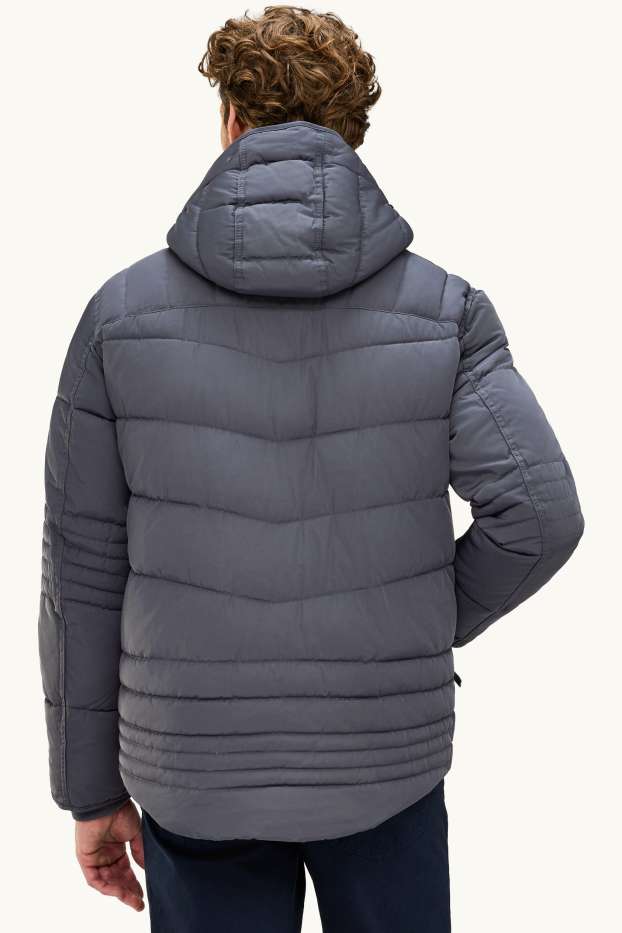 Herren - Steppjacke mit Kapuze - dunkelgrau