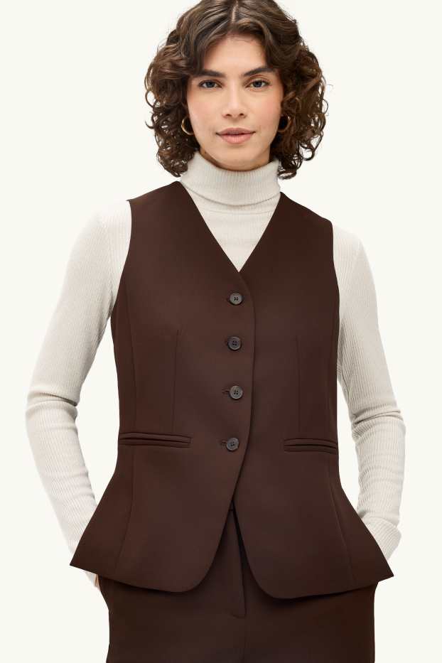 Femmes - Gilet sans manches de bureau - regular fit - marron foncé