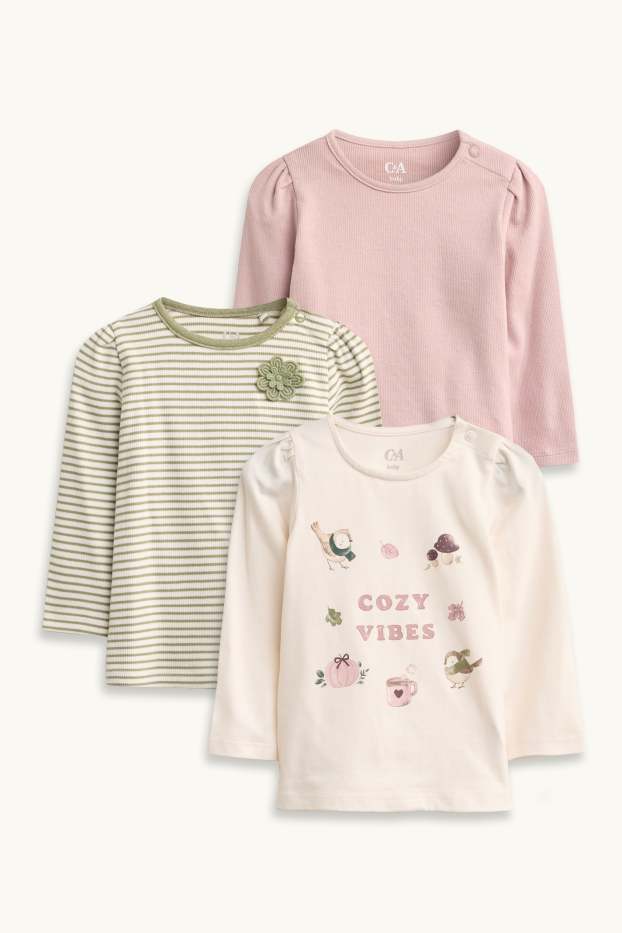 Baby Mädchen - Multipack 3er - Baby-Langarmshirt - cremeweiss