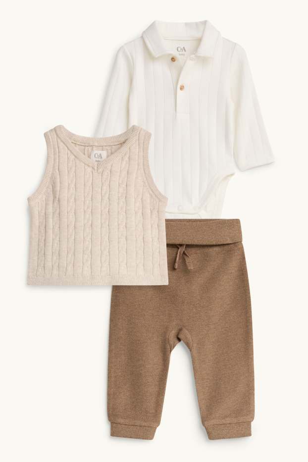 Baby Jungen - Erstlingsoutfit - 3 teilig - cremefarben
