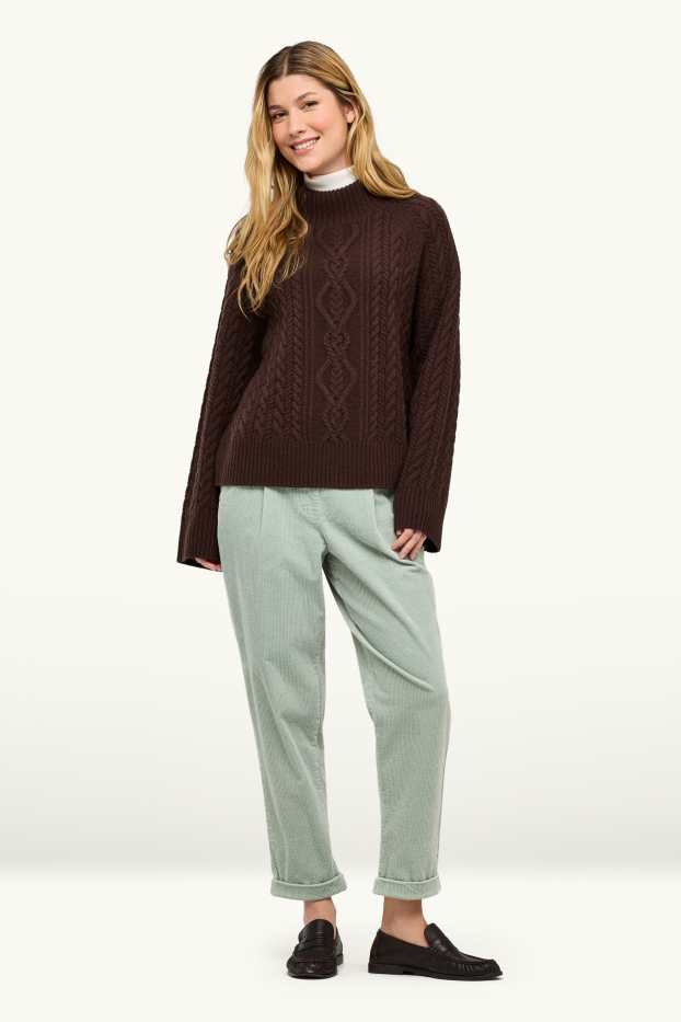 Femmes - Pantalon en velours côtelé - high waist - tapered fit - LYCRA® - vert clair