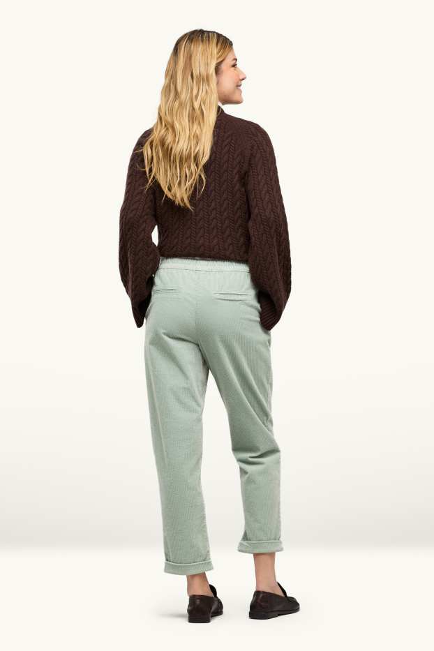 Femmes - Pantalon en velours côtelé - high waist - tapered fit - LYCRA® - vert clair